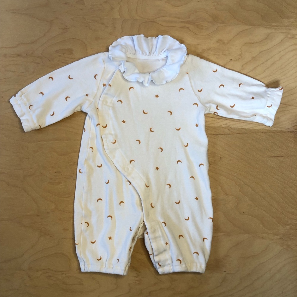 Cream Baby Romper with Moon and Star Print